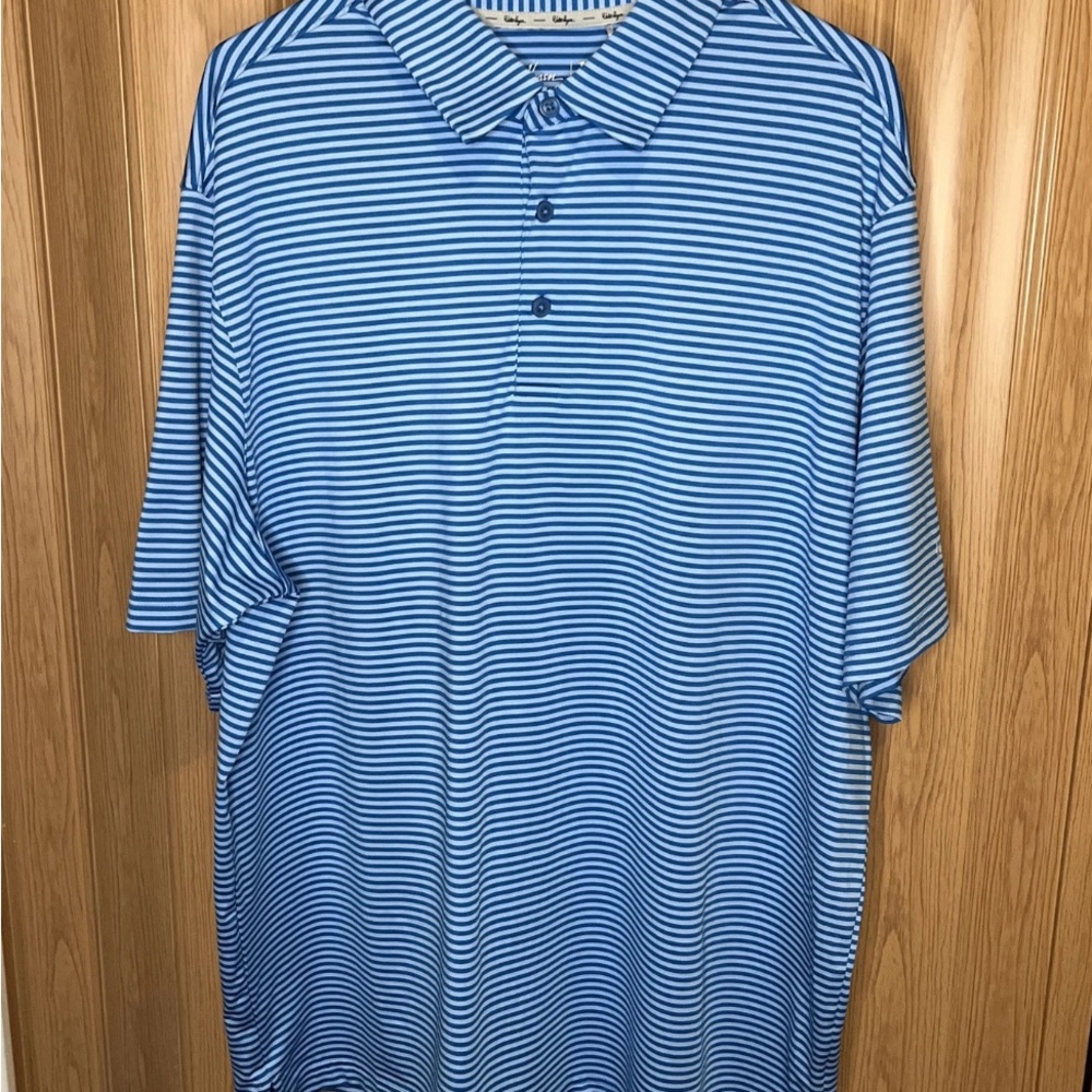 Walter Hagen Golf Shirt 11 Majors Size XL Blue And Light Blue Striped